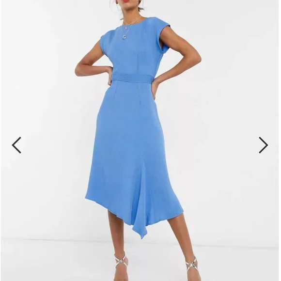 dark blue midi dress formal Nova Flutter Sleeve Midi Dress - Navy main image 0